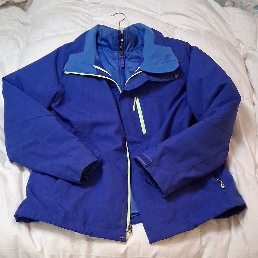 EUC North Face Jacket Women's 3 In 1  Purple/Blue Greenish/Yellow Trim XL